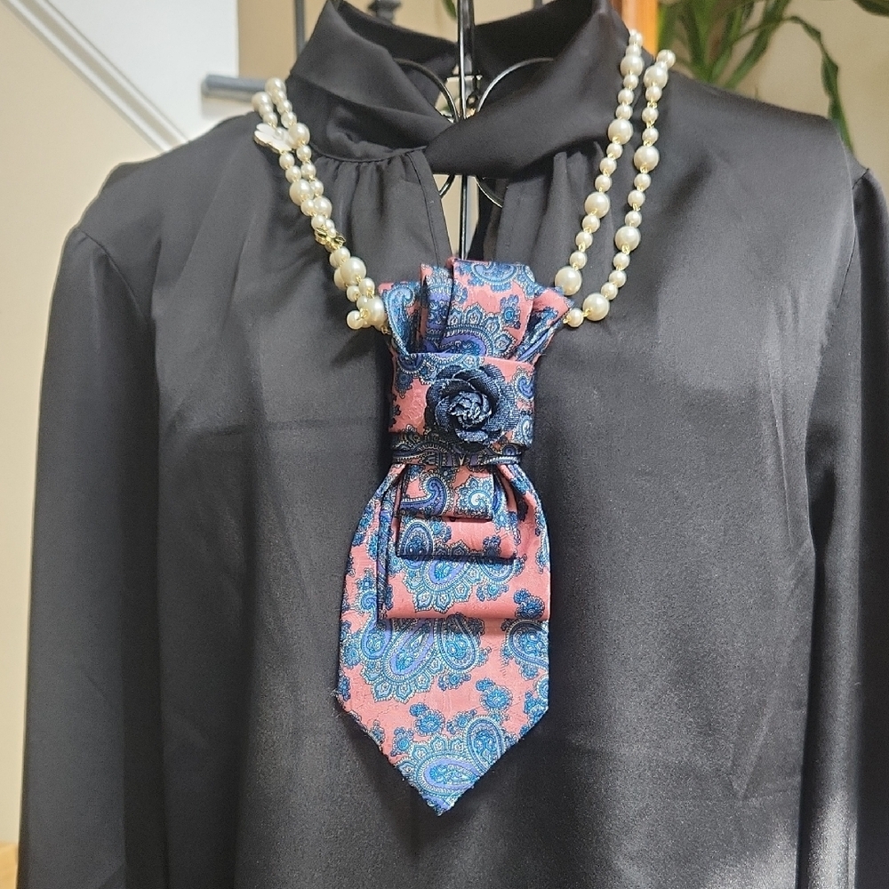Pink and Blue Paisley Tie NECKLACE